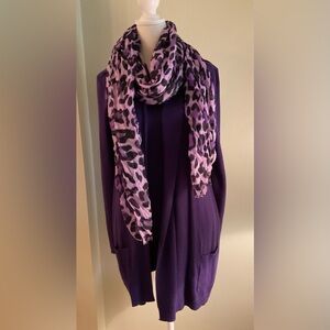 Chico's Deep Purple Open Sweater & Sleeveless Matching Top & scarf